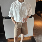 白色短袖衬衫男士夏季2025新款痞帅衬衣外套休闲上衣CS206-P48，男装T恤，电商A152