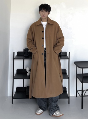 黑色毛呢大衣男秋冬季2023韩版中长款英伦西装风衣外套F310-P125