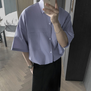 白衬衫男短袖夏季设计感高级潮流宽松休闲大码半袖衬衣CS202-P48图片