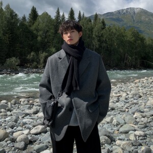 呢子外套男短款加厚韩版潮流港风宽松情侣装毛呢大衣男F216-P108，男装毛呢大衣，电商A152