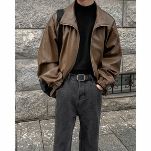 oversize 秋宽松痞帅外套男美式复古炸街机车夹克皮衣PY28-P98图片