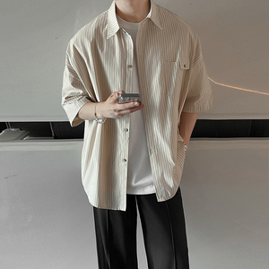 直播款 夏季男士短袖条纹衬衫韩版港风大码衬衣免烫CS209-P58控78图片