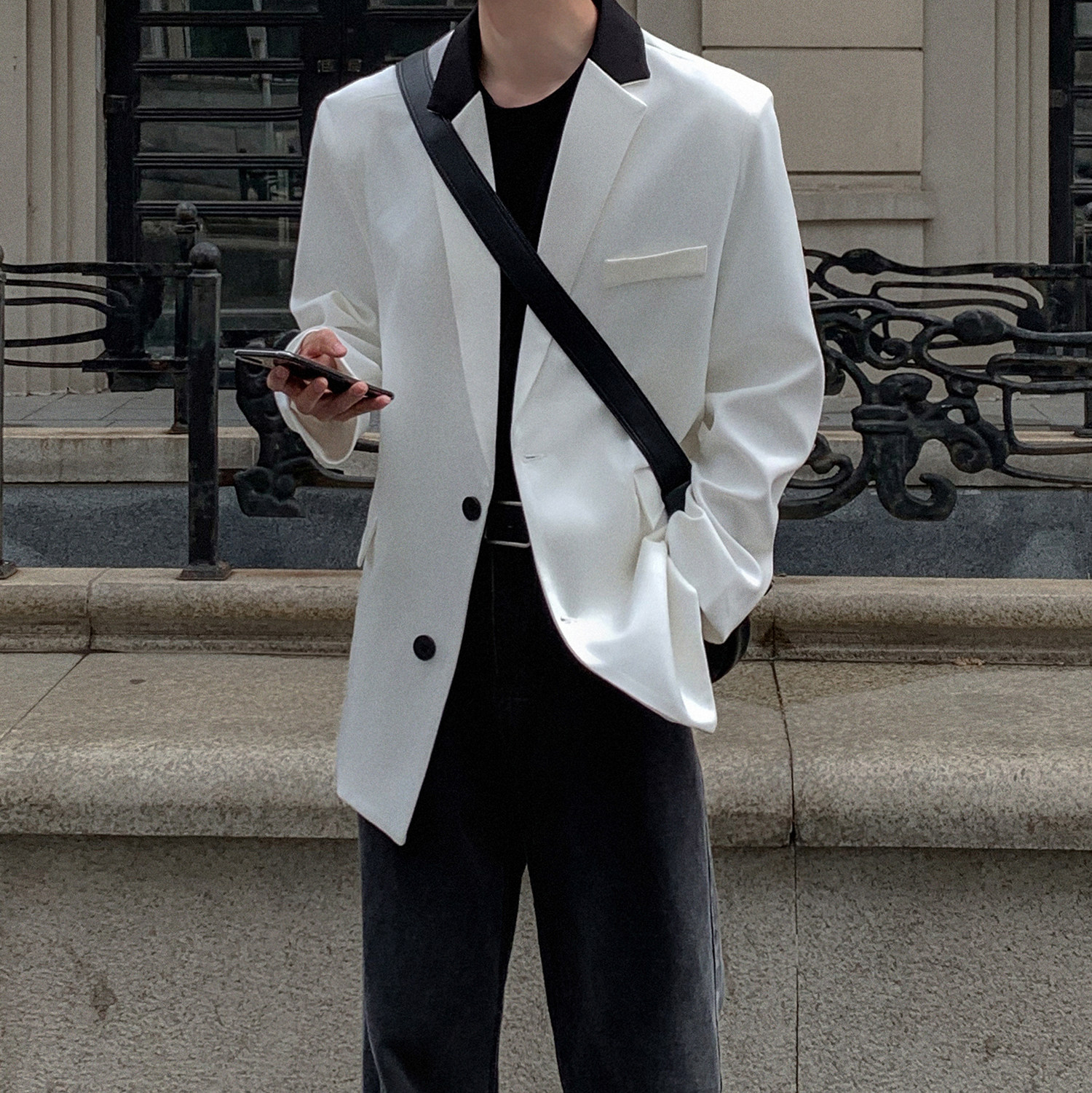 雅痞男装休闲西服男高级感韩版宽松oversize小西装外套F522-P98，男装西服套装，电商A152