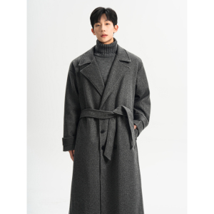 直播  加厚毛呢大衣男韩版宽松双排扣中长款风衣F668-P138图片