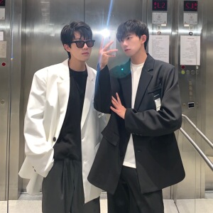 白色外套男高级感炸街西装男oversize港风休闲小西服大码F120-P95，男装西服套装，电商A152