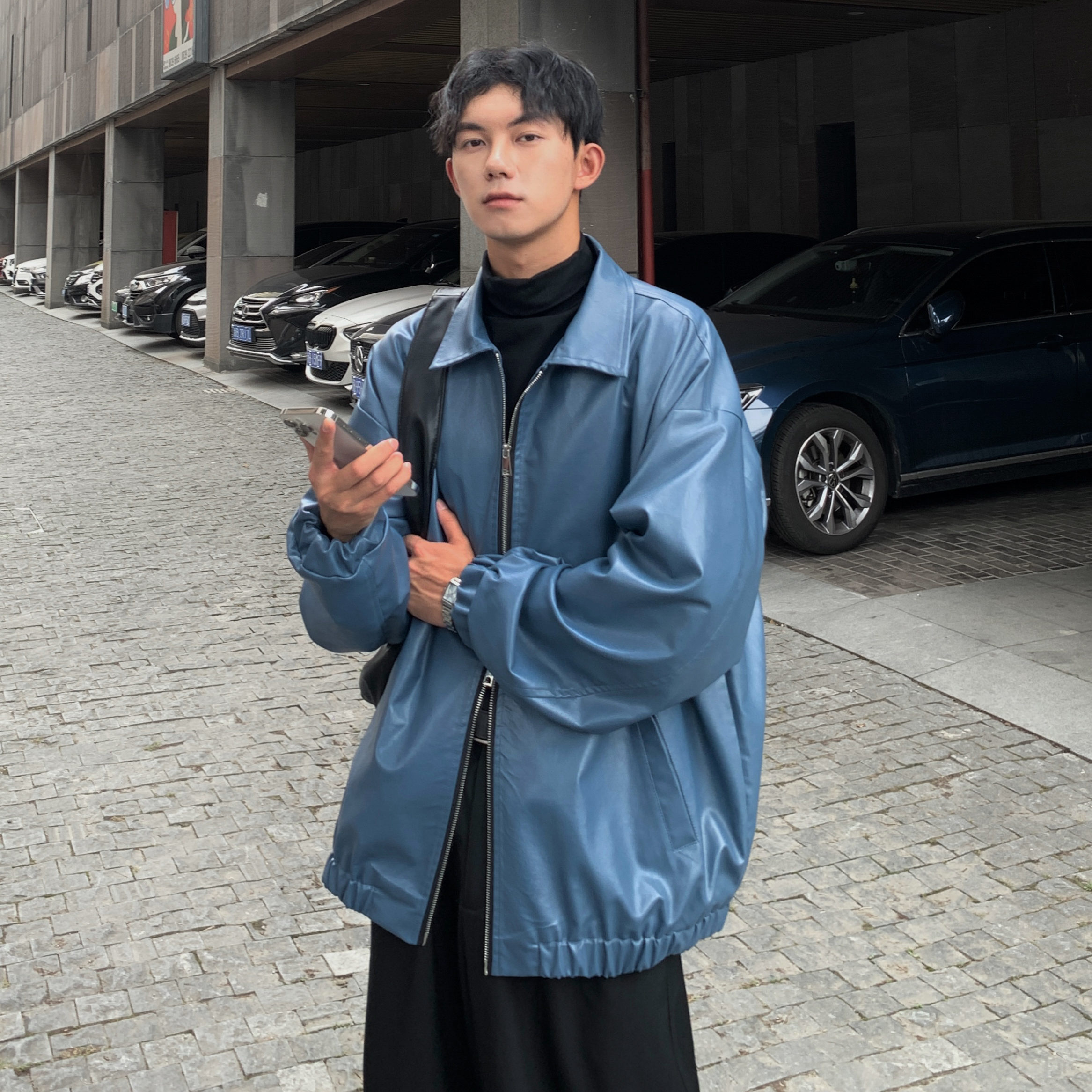 美式高街PU皮外套男士春秋季高级感机车夹克宽松休闲皮衣PY13-P95