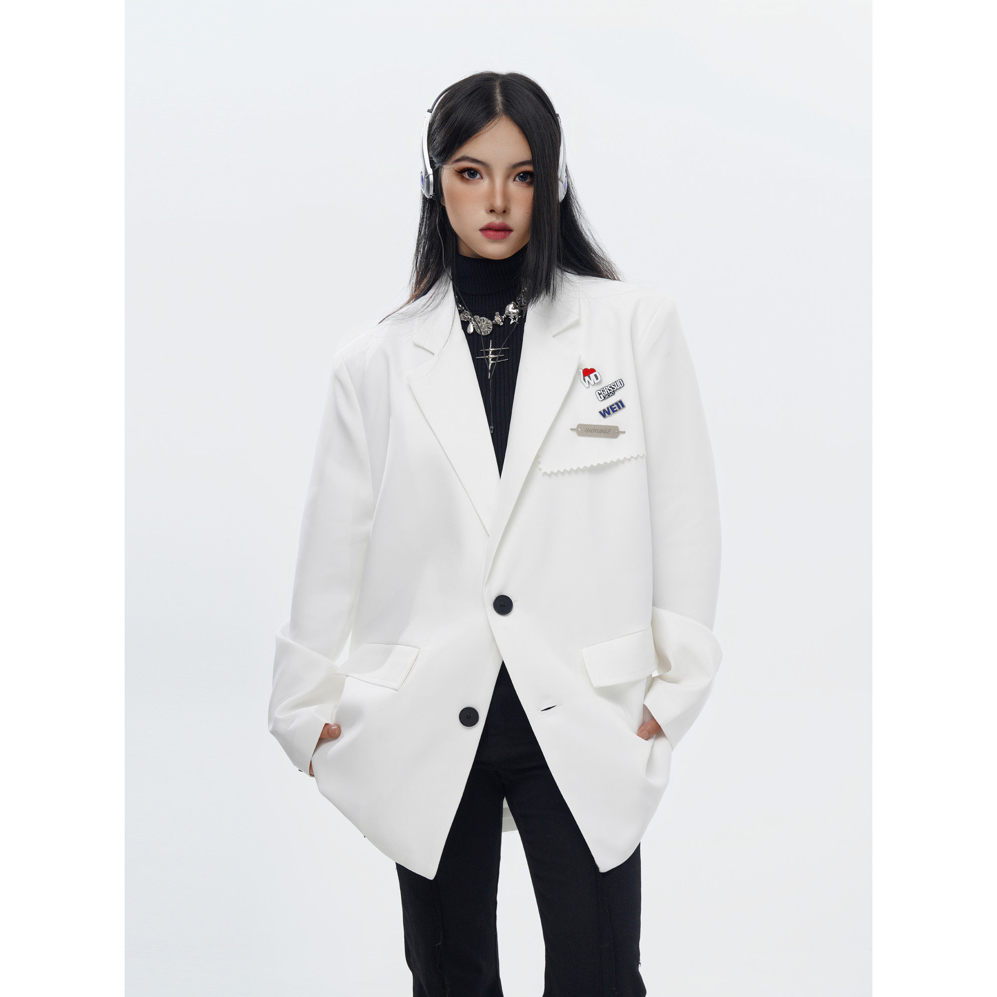 直播款中性风男女宽松四芒星设计小西装百搭西服F189-P95,男装西服套装,电商A152