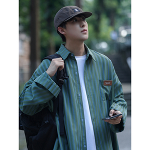 长袖条纹衬衫男秋季衬衣港风复古男装潮宽松衣服休闲CS112-P50图片