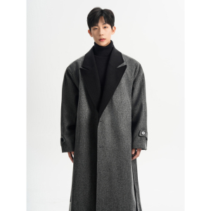 直播  加厚毛呢大衣男韩版宽松双排扣中长款风衣F855-P138图片