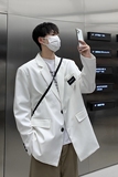 白色外套男高级感炸街西装男oversize港风休闲小西服大码F120-P95，男装西服套装，电商A152