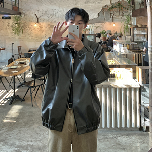 复古皮衣男潮流新款机车夹克男秋季美式街头立领外套PY13-P95图片