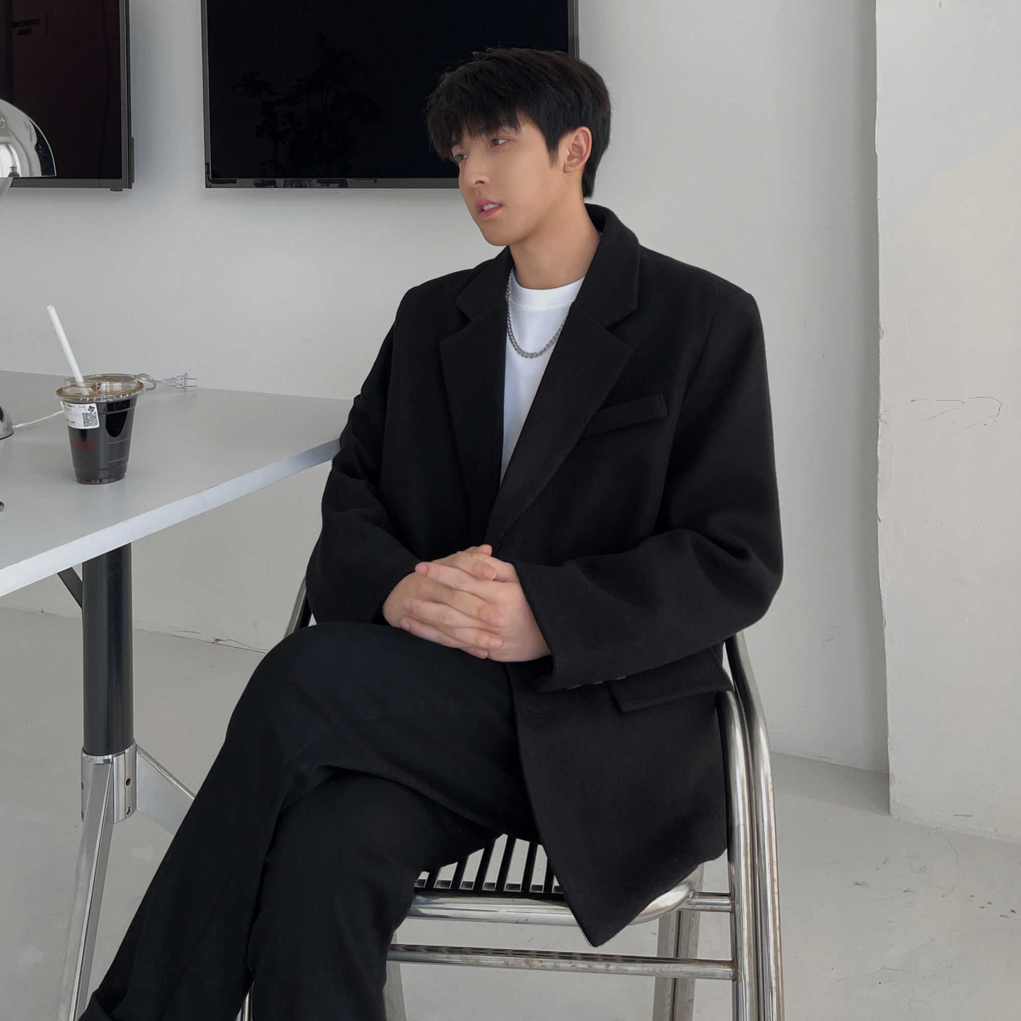 毛呢西装男外套宽松潮流呢料上衣呢子西服男大衣加厚F305-P108,男装西服套装,电商A152
