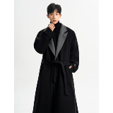 直播加厚毛呢大衣男韩版宽松双排扣中长款风衣F855-P138，男装风衣，电商A152