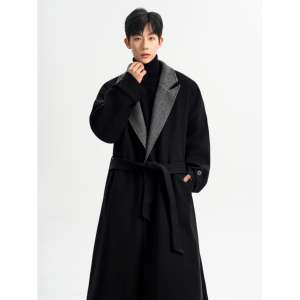 直播 加厚毛呢大衣男韩版宽松双排扣中长款风衣F855-P138,男装风衣,电商A152