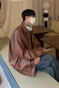 机车皮衣男炸街痞帅大码胖子外套oversize宽松韩版皮夹克PY12-P95图片