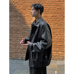 机车风皮夹克男ins港风宽松皮衣服秋季潮牌高街外套大码PY15-P105图片