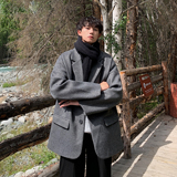 呢子外套男短款加厚韩版潮流港风宽松情侣装毛呢大衣男F216-P108，男装毛呢大衣，电商A152