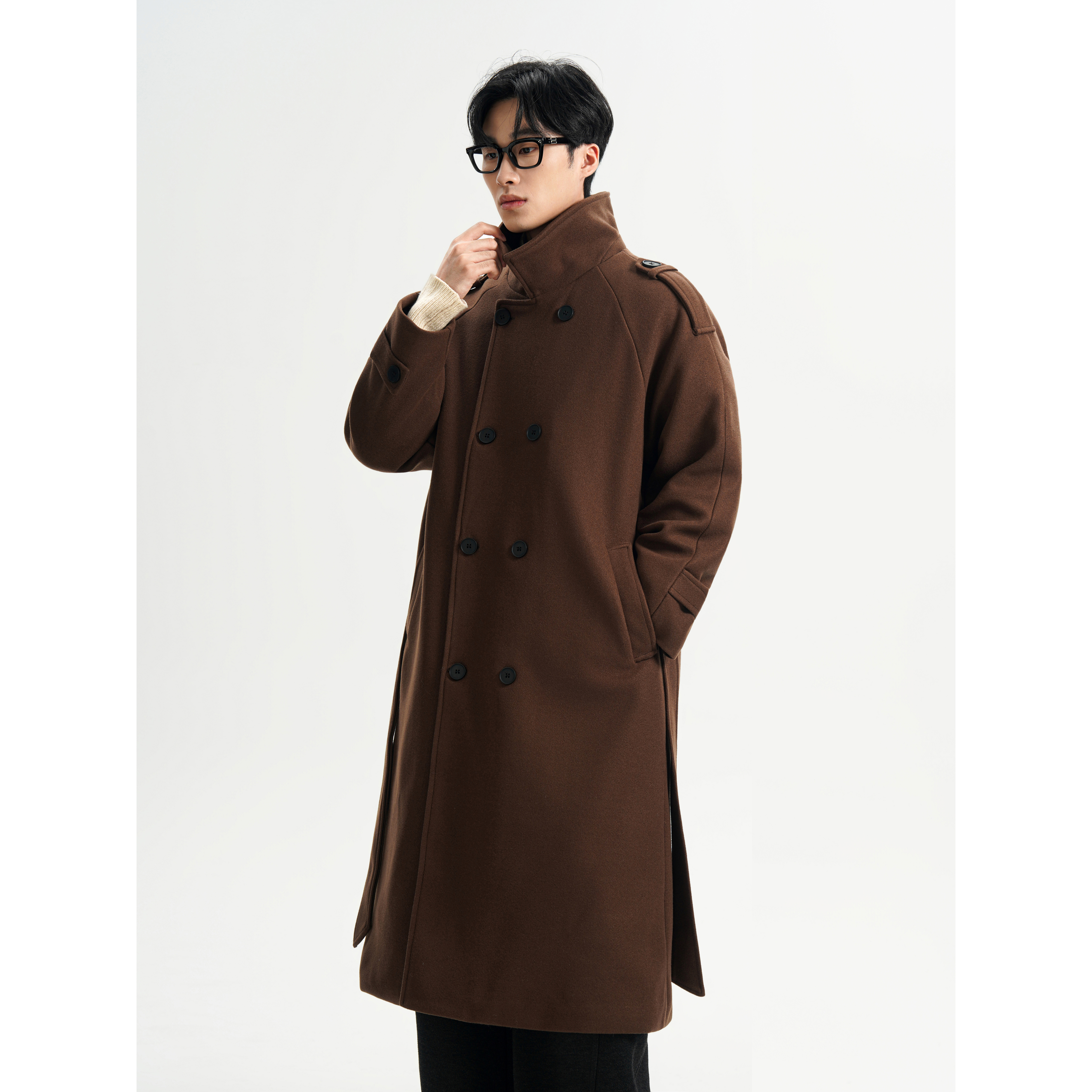 抖音男生中长款毛呢大衣过膝风衣双排扣F395-P138，男装风衣，电商A152