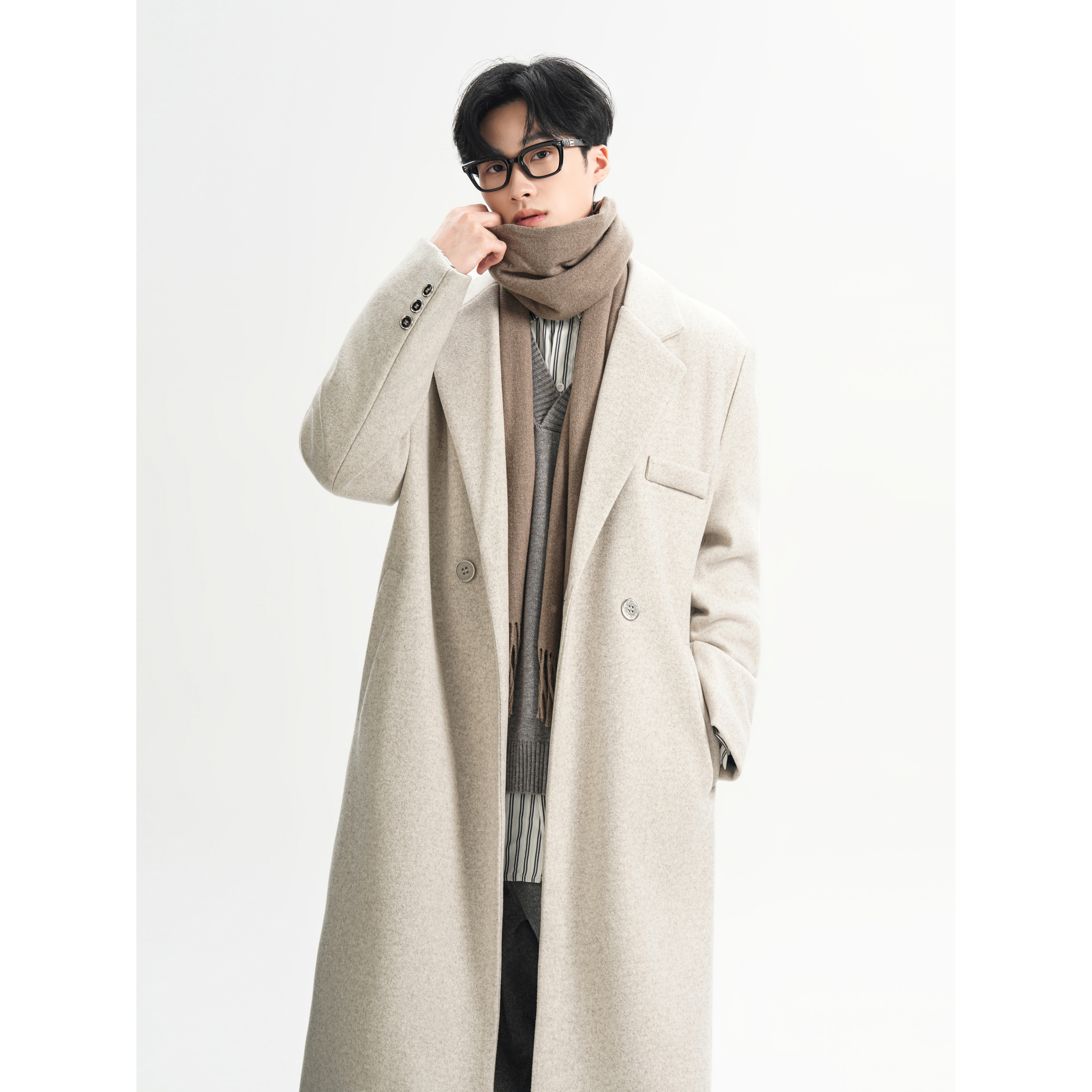 大衣男中长款秋冬加厚宽松过膝男士风衣韩版毛呢西装F699-P128，男装西服套装，电商A152