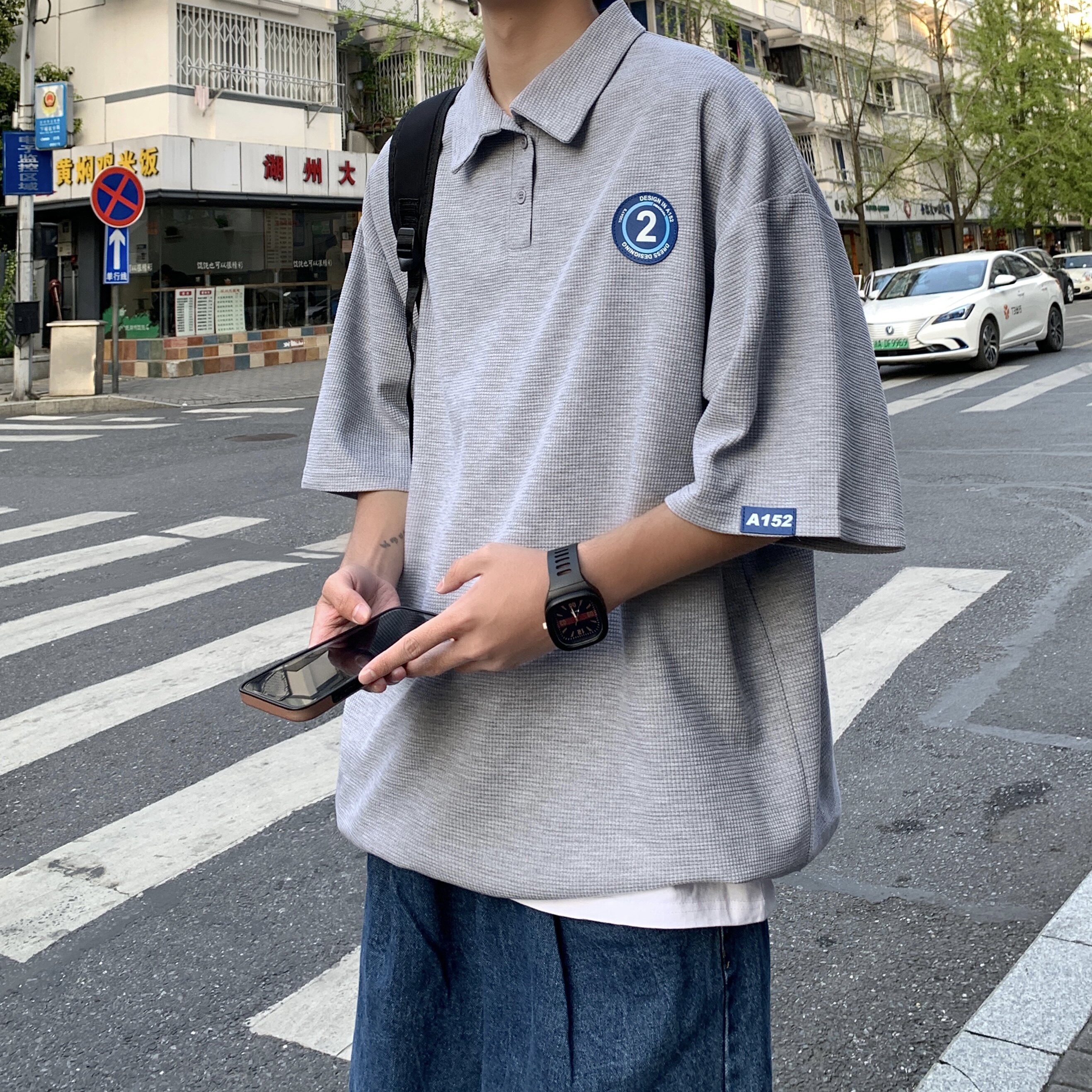 短袖t恤男大码夏季2025新款港风潮牌日系翻领polo衫半袖PL02-P45,男装T恤,电商A152