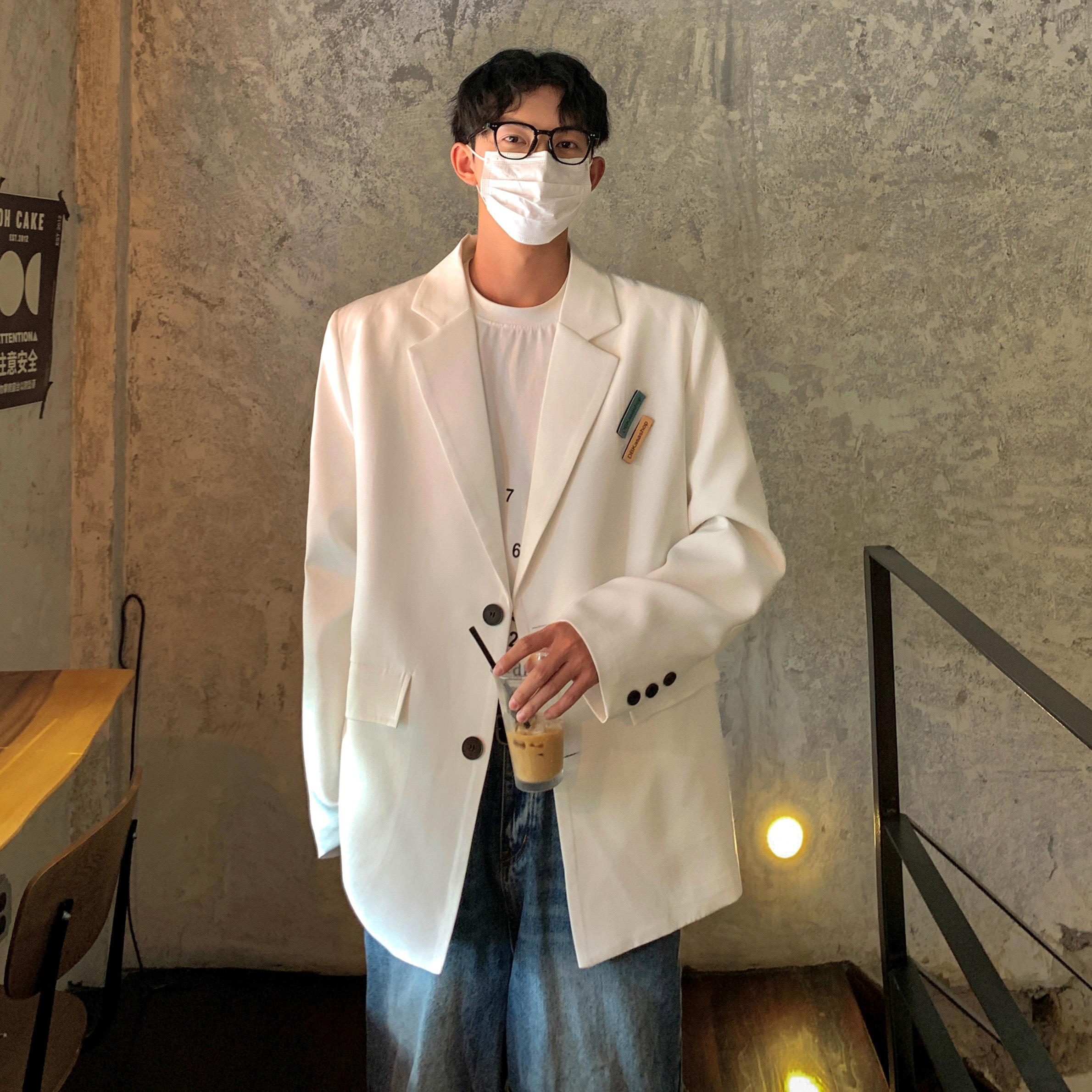 西装外套oversize冷淡风男高级感炸街痞帅白色休闲小西服F176-P95,男装西服套装,电商A152