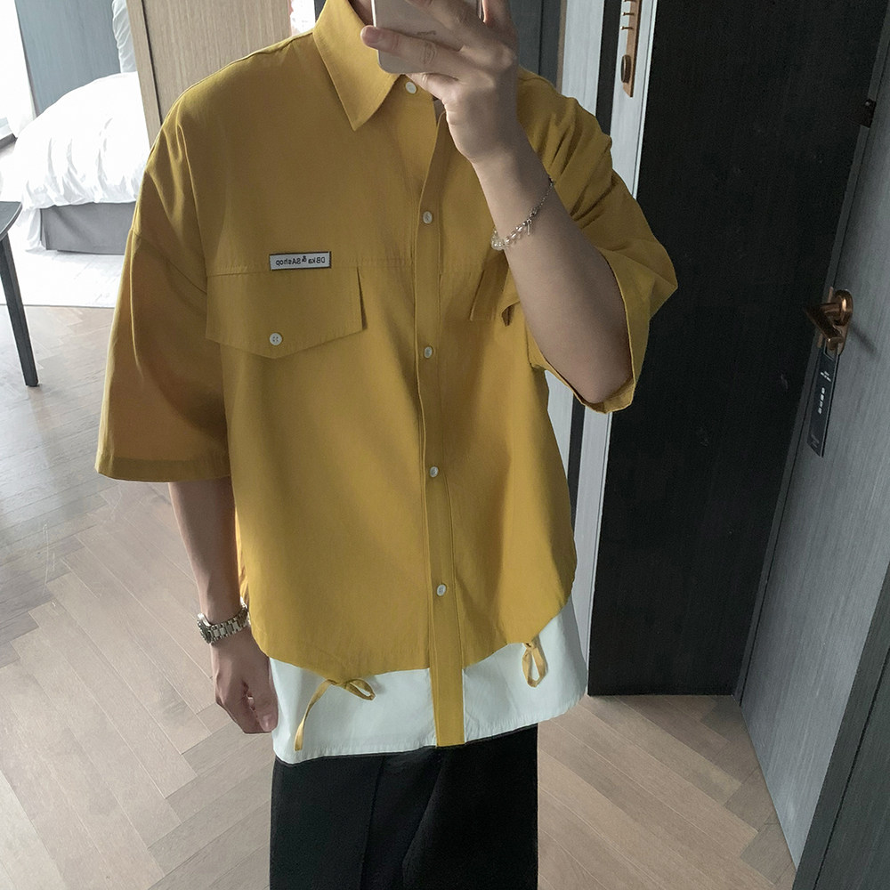 假两件短袖衬衫男款条纹拼接半袖衬衣夏季薄款设计感CS211-P75,男装T恤,电商A152