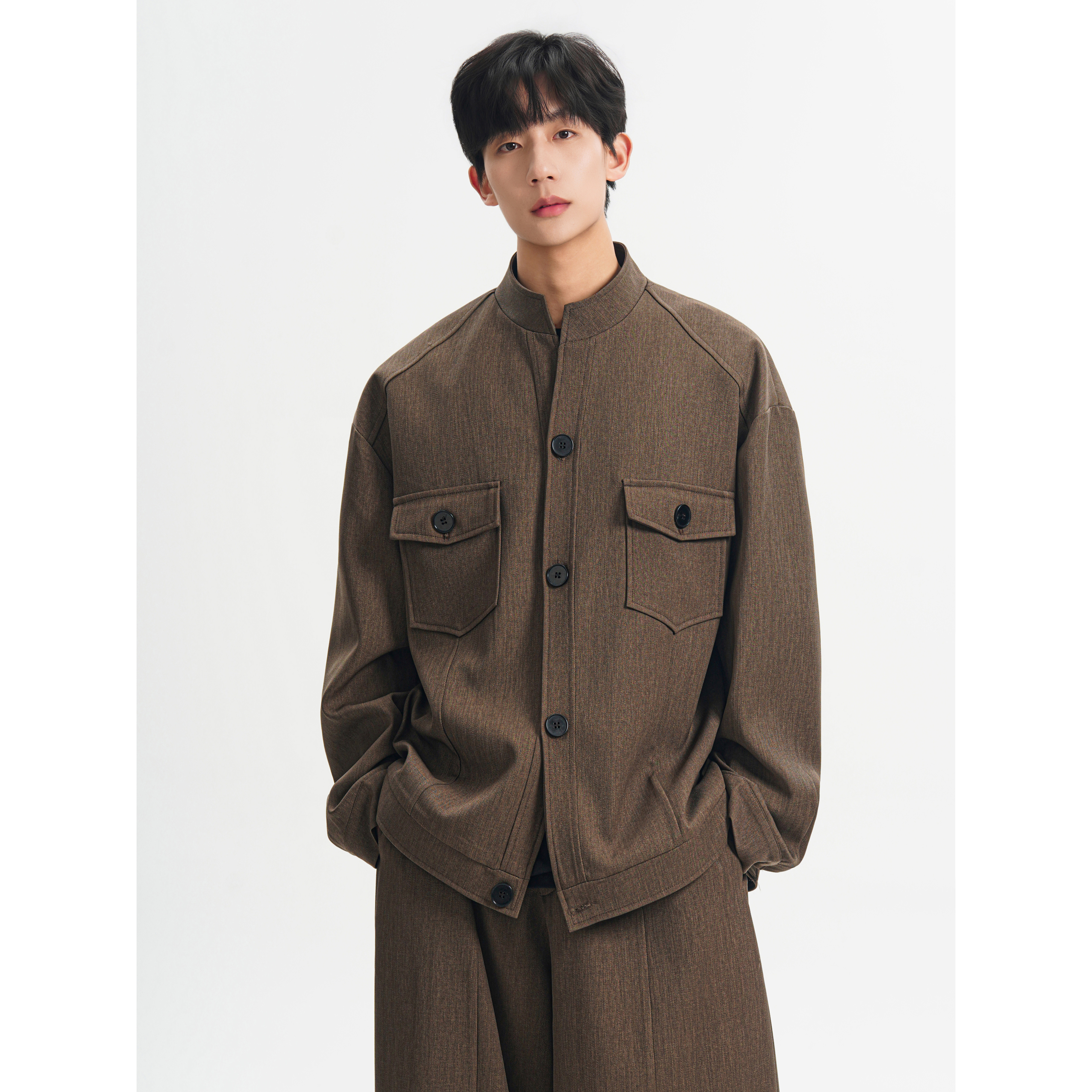 春秋痞帅立领毛呢夹克男宽松高级感风衣外套男潮F635-P95，男装夹克，电商A152