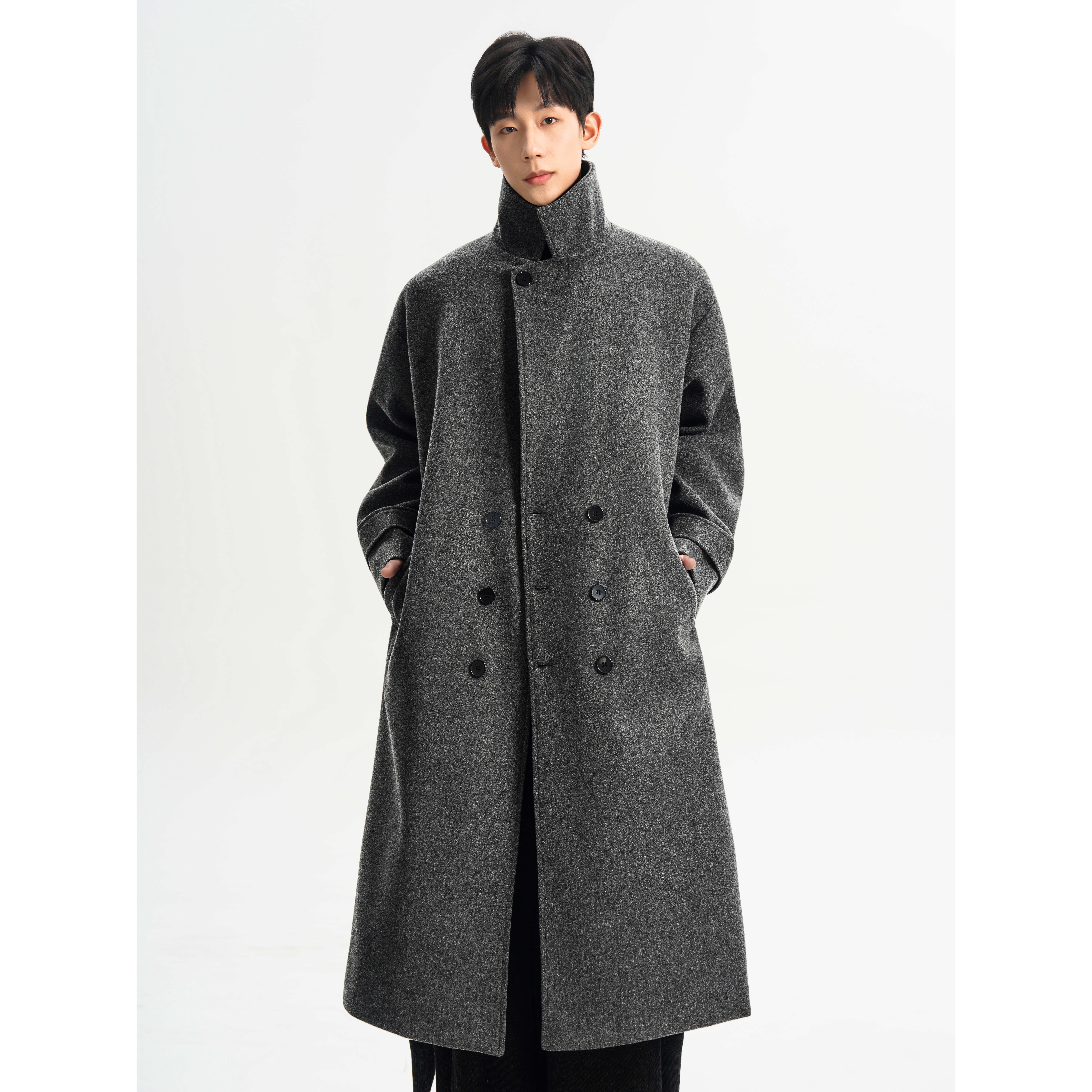 直播加厚毛呢大衣男韩版宽松双排扣中长款风衣F779-P138，男装风衣，电商A152