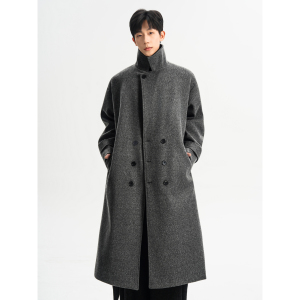 直播 加厚毛呢大衣男韩版宽松双排扣中长款风衣F779-P138，男装风衣，电商A152