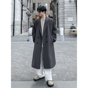 直播品质秋冬新款男士中长款风衣过膝风衣韩版韩系大衣F323-P118