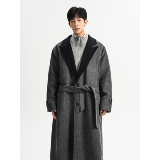 直播加厚毛呢大衣男韩版宽松双排扣中长款风衣F855-P138，男装风衣，电商A152