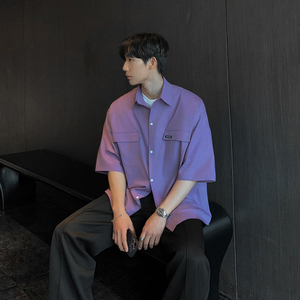 现货直播款 夏季男士短袖衬衫韩版港风大码衬衣免烫CS207-P48控68图片