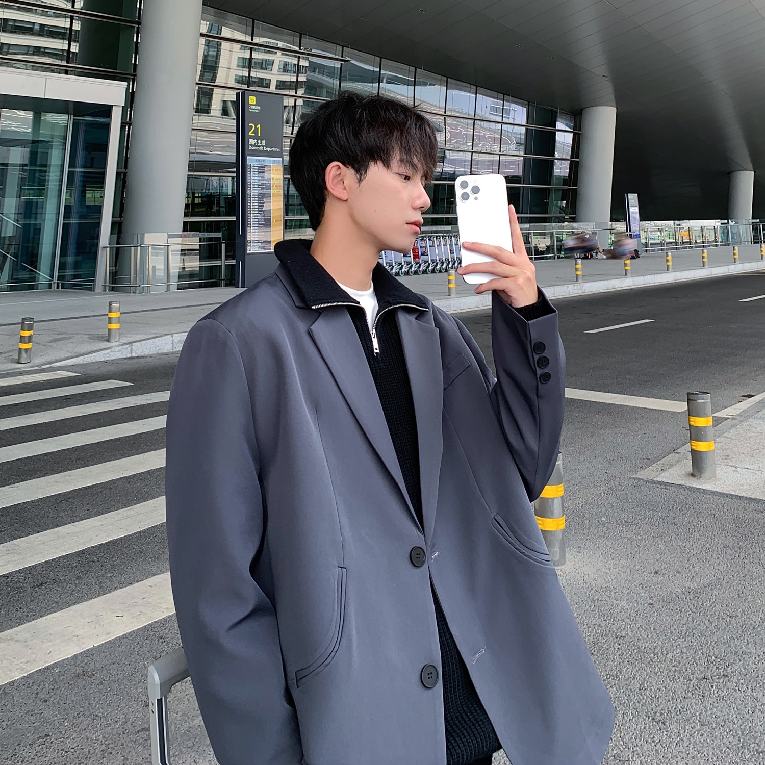 ins休闲西服男韩版痞帅气小西装上衣港风单西外套dk制服F106P95，男装西服套装，电商A152