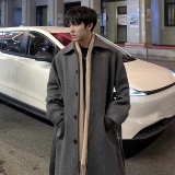 黑色毛呢大衣男秋冬季2023韩版中长款英伦西装风衣外套F310-P125，男装西服套装，电商A152