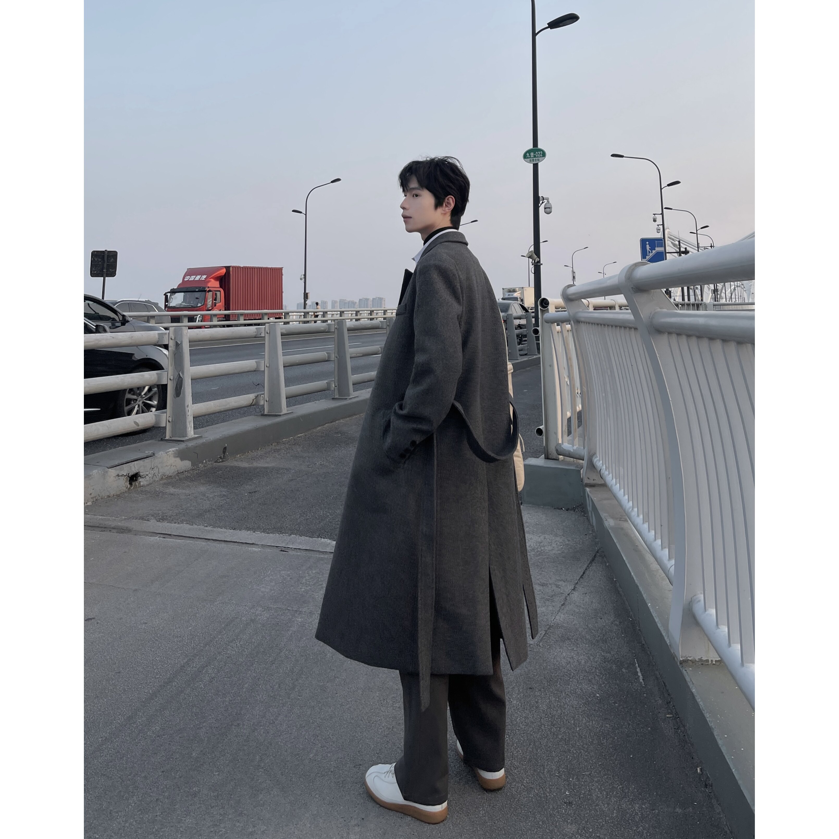 韩版毛呢大衣垫肩男冬季加厚过膝长款英伦风衣外套F381-P128,男装风衣,电商A152
