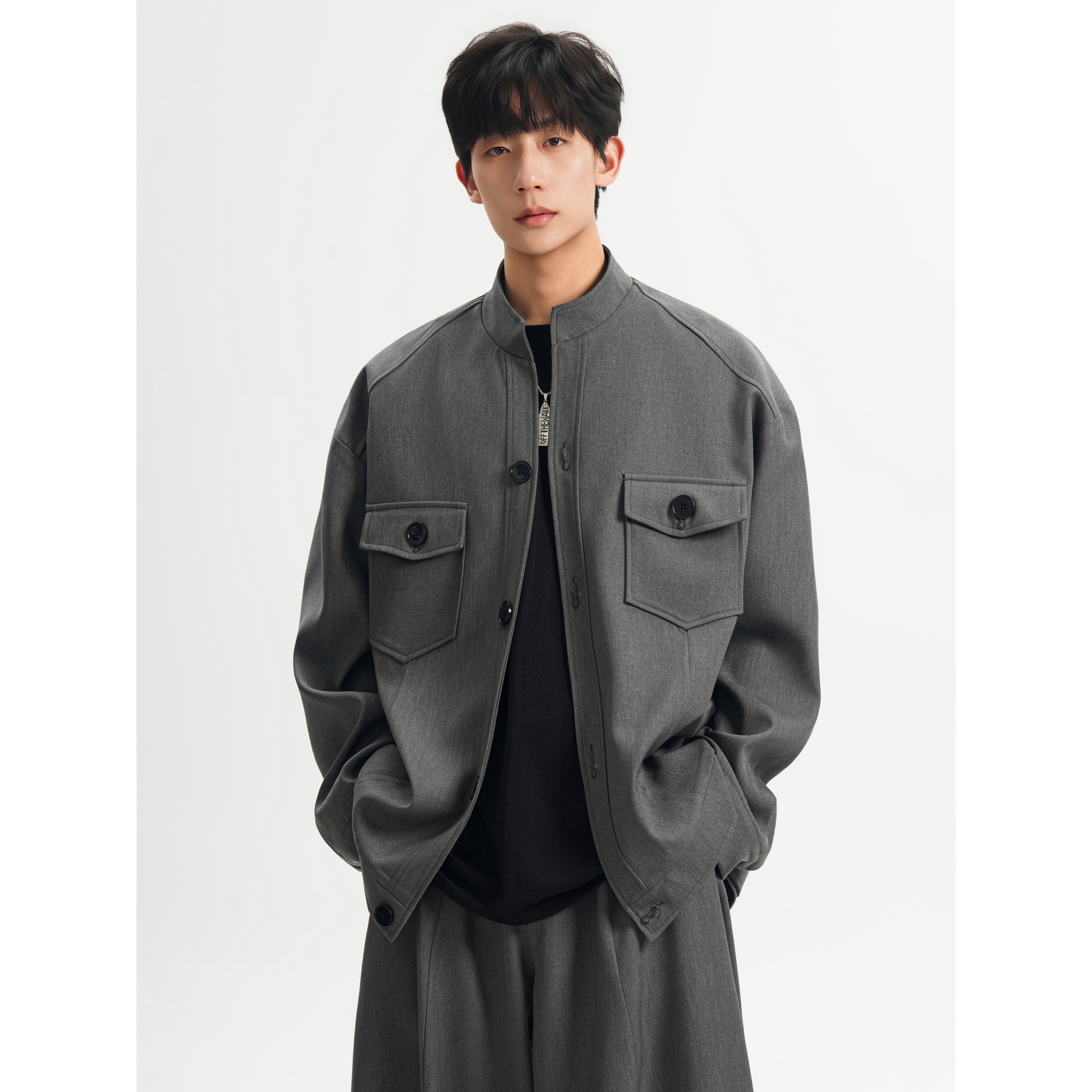 春秋痞帅立领毛呢夹克男宽松高级感风衣外套男潮F635-P95，男装夹克，电商A152