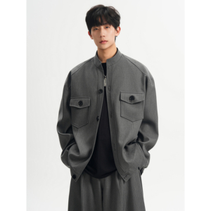 春秋痞帅立领毛呢夹克男宽松高级感风衣外套男潮F635-P95，男装夹克，电商A152