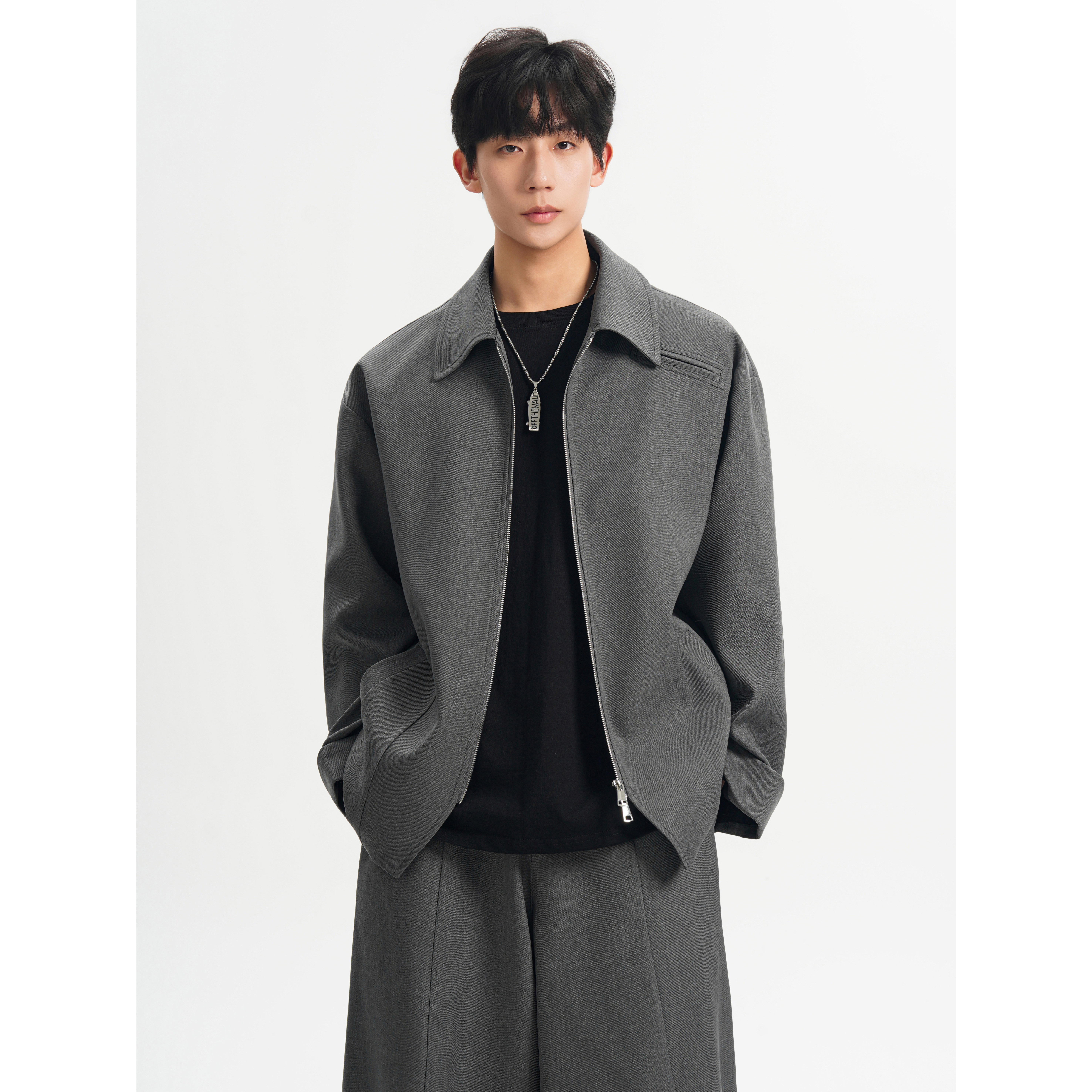 2026春夏新款高级感翻领夹克外套男韩版短款休闲套装F655-P95，男装夹克，电商A152