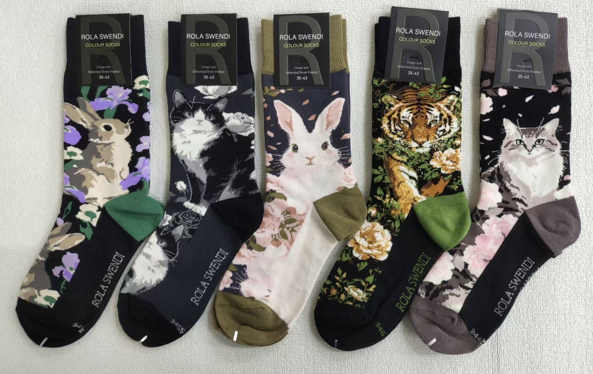 【Rola罗拉一】法国进口花卉猫咪老虎豹兔子四季中筒95.2%棉袜子,女士内衣/男士内衣/家居服,中筒袜,淘宝优惠券,粉丝福利购,淘宝优惠卷