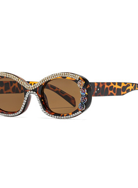 个性椭圆形太阳镜水钻装饰花朵