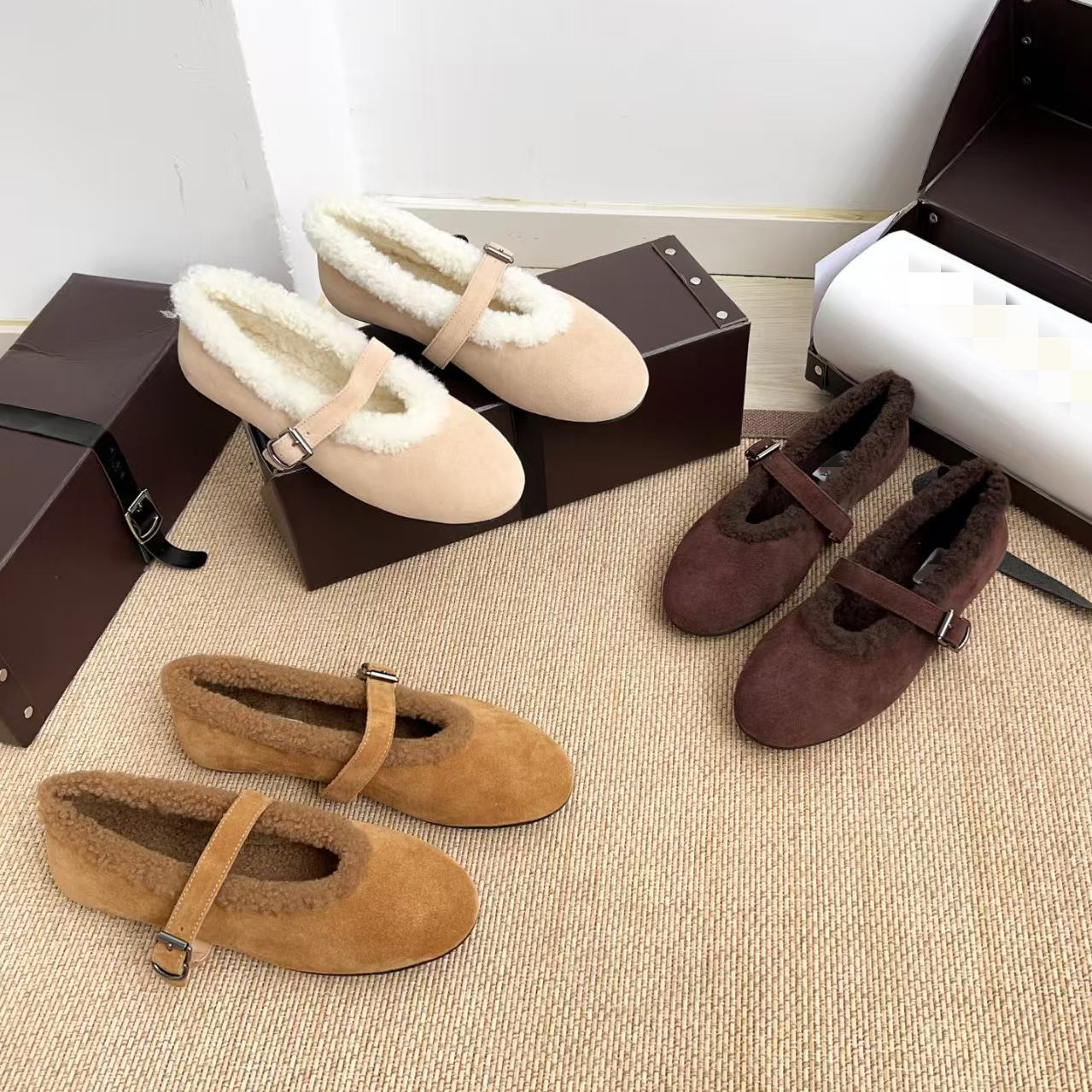 玛丽珍女平底单鞋羊羔毛保暖芭蕾