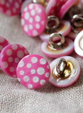 12mm一颗价英国 Textile Garden桃粉底白色波点贝壳纽扣