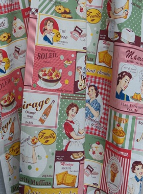 20cm长价110cm宽133gsm30支纱YUWA制作甜点的女士画报风棉布