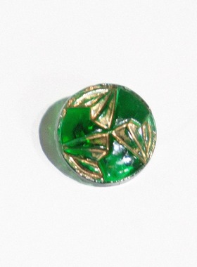 13mm多一颗价英国VINTAGE半透明草绿色金色几何压纹玻璃纽扣