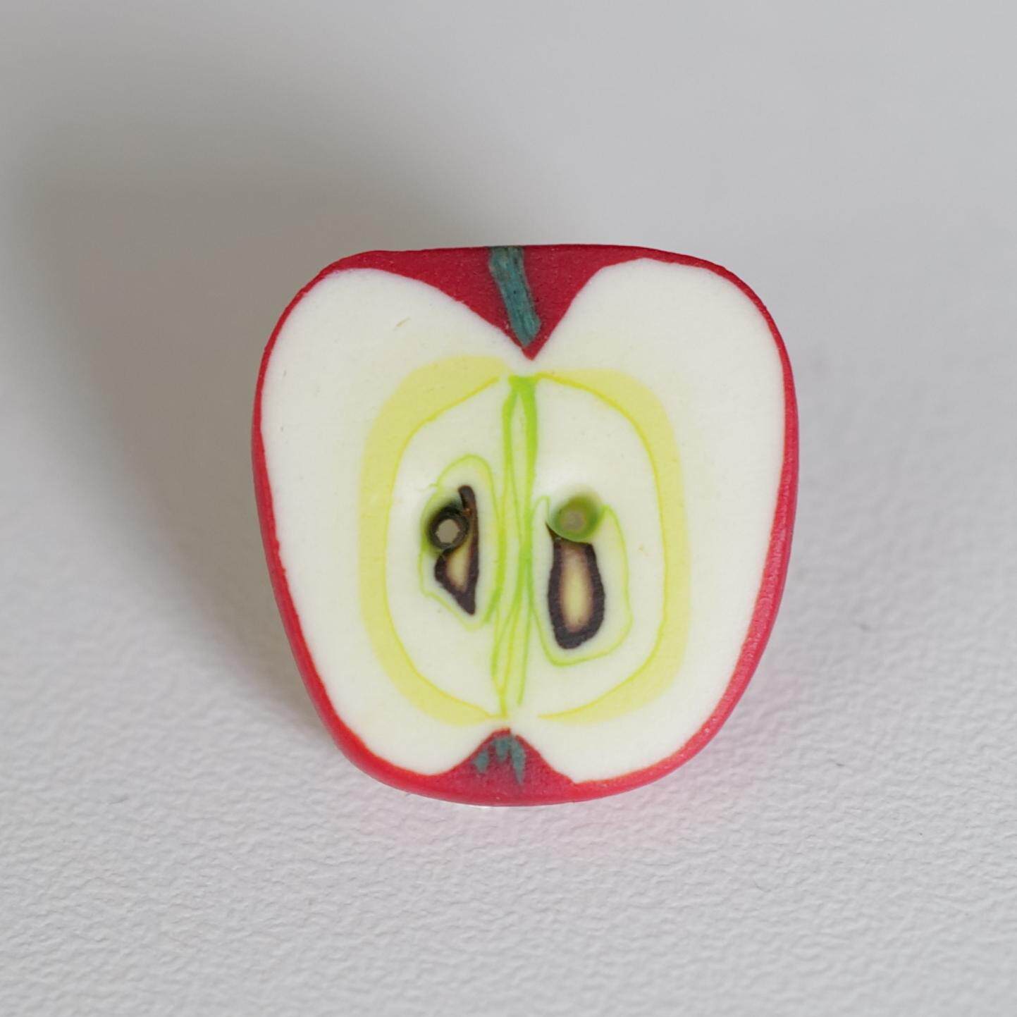 A款 绝版约14mm仅1颗 JIM纵向红苹果切片横向纽扣孔造型纽扣