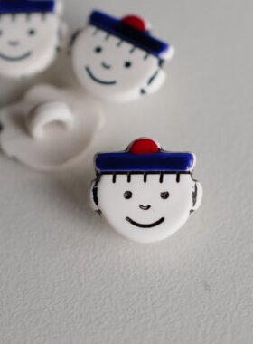 12mm1颗价格英国Textile Garden红色蓬蓬球蓝帽水手脸纽扣