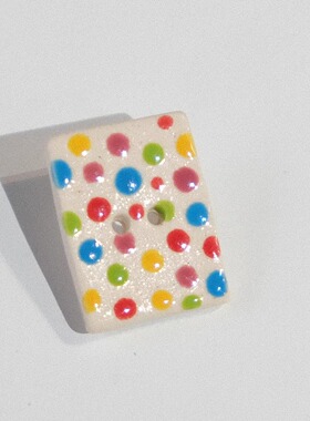 19mmx15mm一颗价英国Stockwell白底光亮红黄蓝绿豆豆矩形陶瓷纽扣