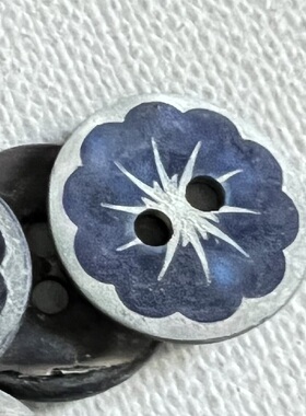 12mm1颗价英国Textile Garden哑光贝壳暗灰蓝色雪绒花纽扣