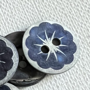12mm1颗价英国Textile Garden哑光贝壳暗灰蓝色雪绒花纽扣
