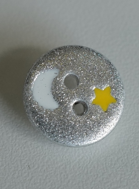 13mm一颗价英国Textile Garden银底白色月亮金色星星纽扣